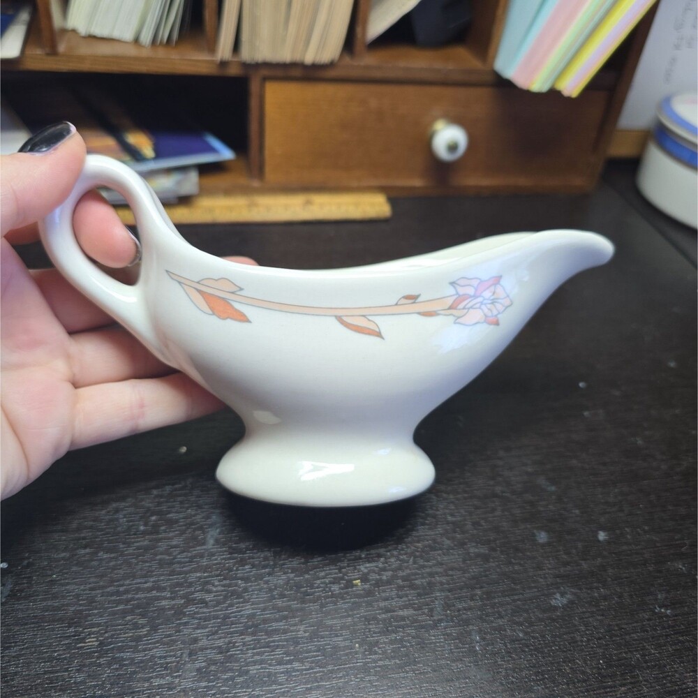 Rare Syracuse China Corp Restaurant Ware Gravy Creamer Boat Pink Flowers 17-C